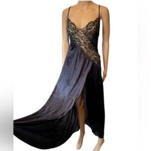 Colesce Collection Vintage 80s Black Gold Sheer Lace Lingerie Maxi Slip Dress 1X